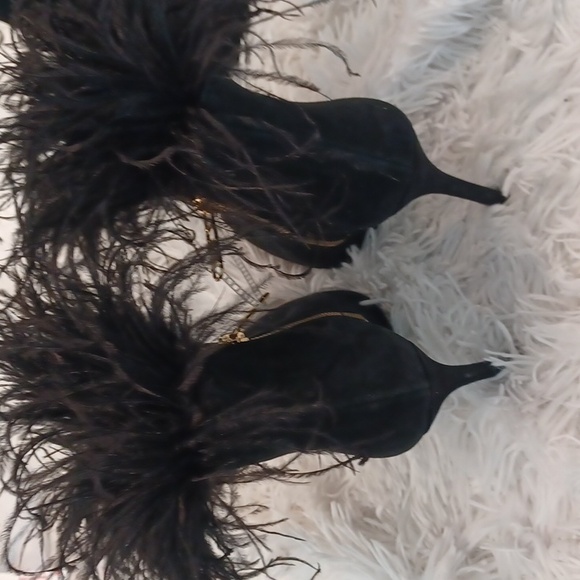 Michael Kors Whitby Black Ostrich Suede & Feather High Heel Bootie MULTI SIZES - Picture 13 of 16